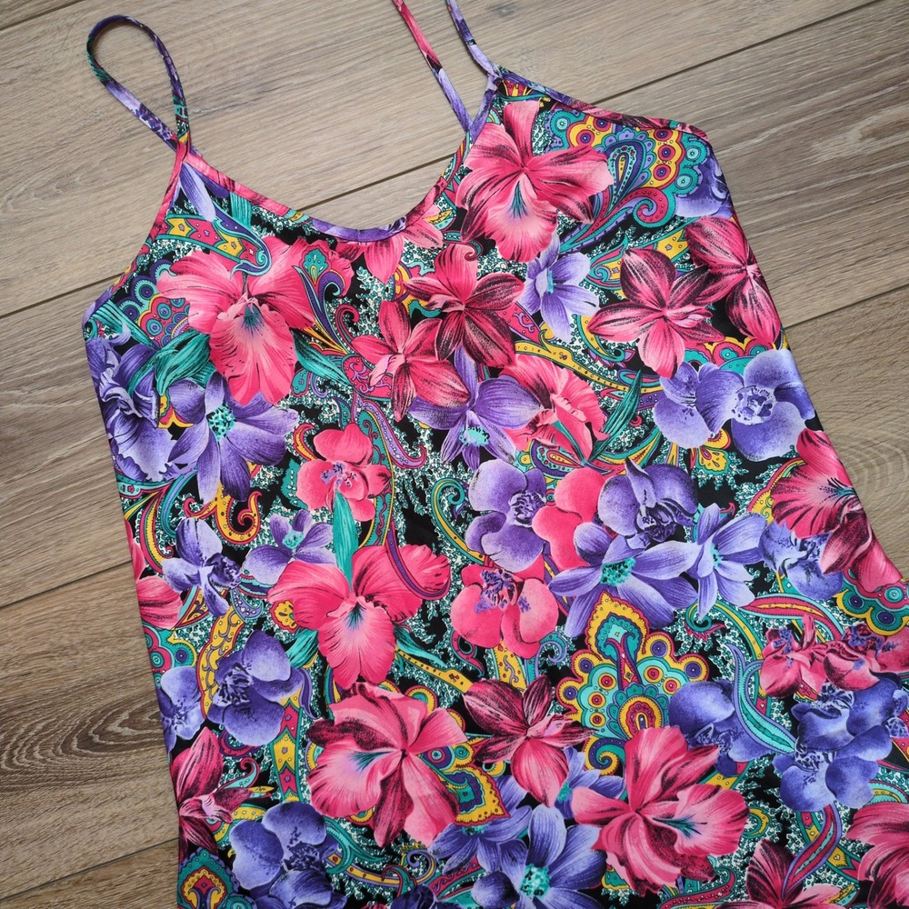 Vtg California Dynasty Nightgown Slip Dress Floral Paisley Nightie Fairy 90s S